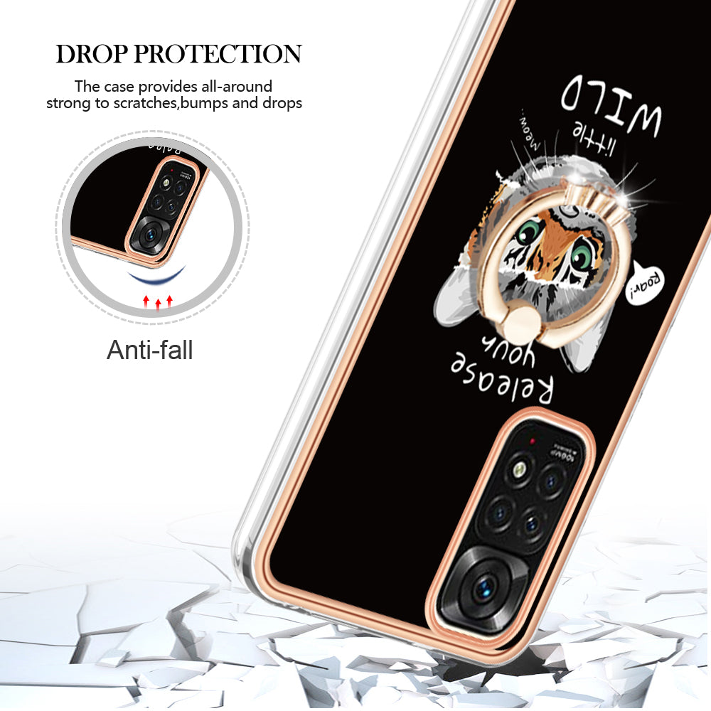 YB IMD Series-20 Style D Electroplated 2.0mm TPU Case for Xiaomi Redmi Note 11S 4G / Note 11 4G (Qualcomm) , IMD Kickstand Protective Phone Cover