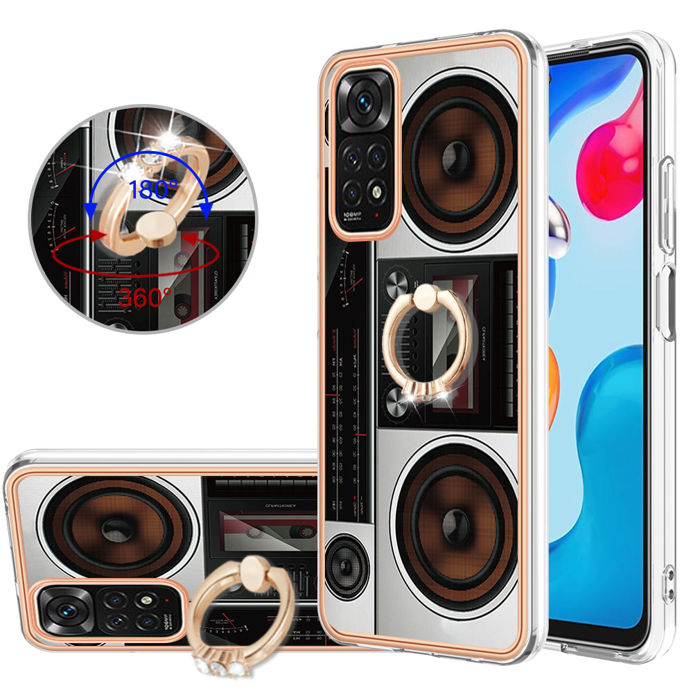 YB IMD Series-20 Style D Electroplated 2.0mm TPU Case for Xiaomi Redmi Note 11S 4G / Note 11 4G (Qualcomm) , IMD Kickstand Protective Phone Cover