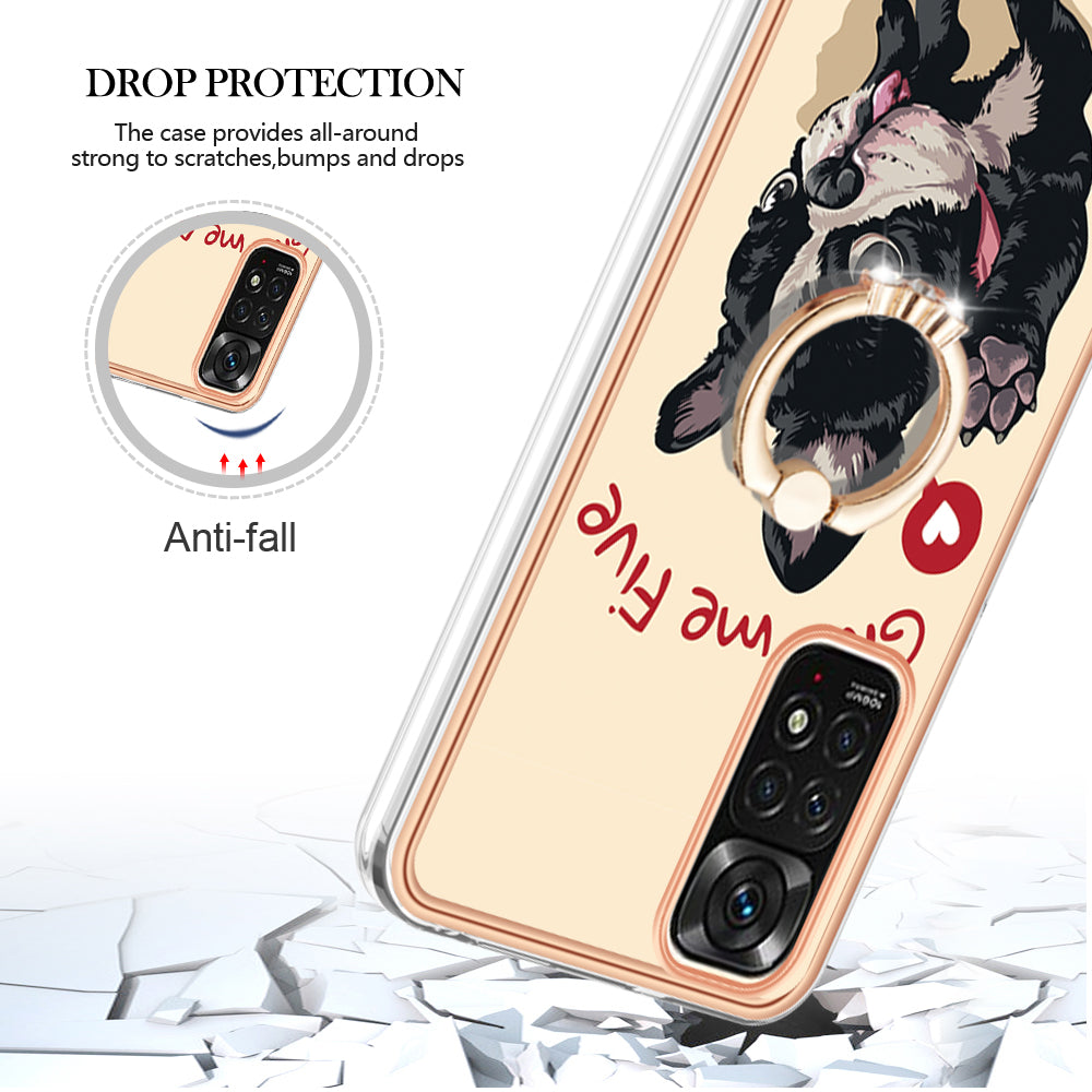 YB IMD Series-20 Style D Electroplated 2.0mm TPU Case for Xiaomi Redmi Note 11S 4G / Note 11 4G (Qualcomm) , IMD Kickstand Protective Phone Cover
