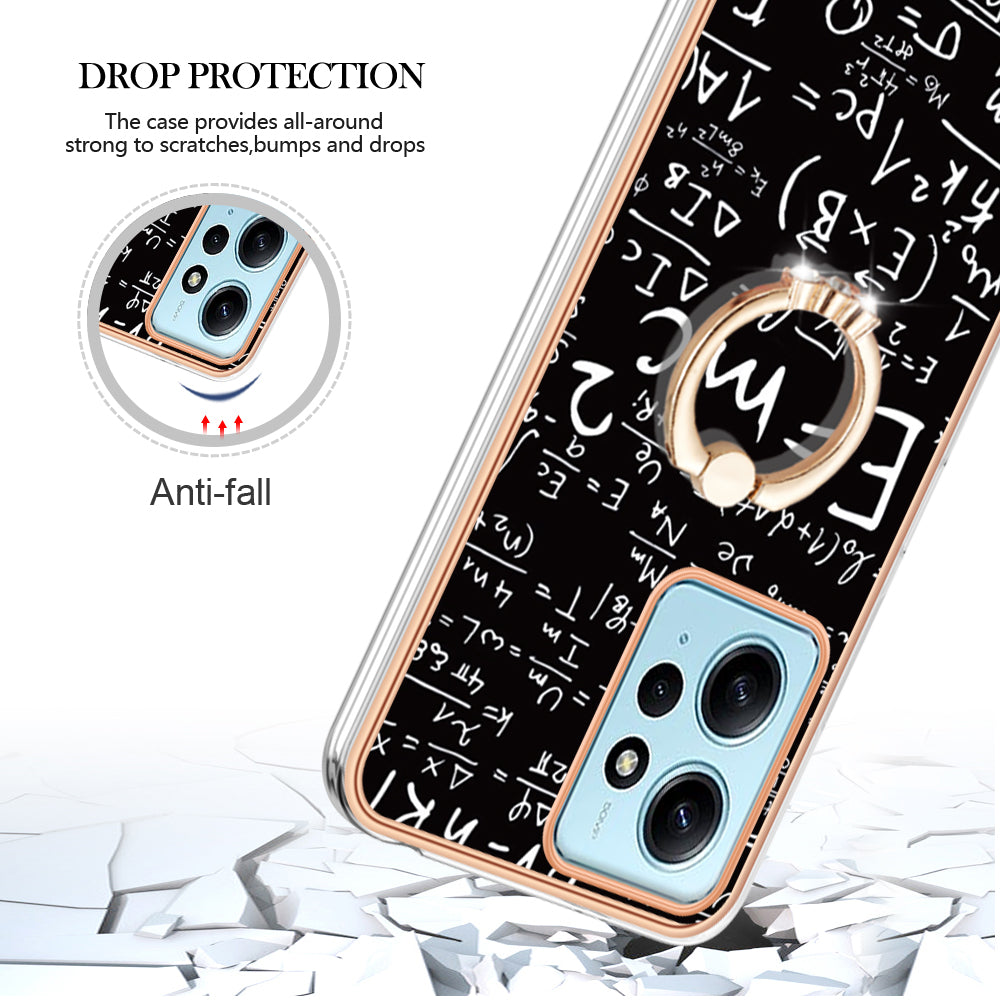 YB IMD Series-20 Style D For Xiaomi Redmi Note 12 4G Ring Holder Kickstand Cover 2.0mm TPU Shockproof Electroplated Phone Case