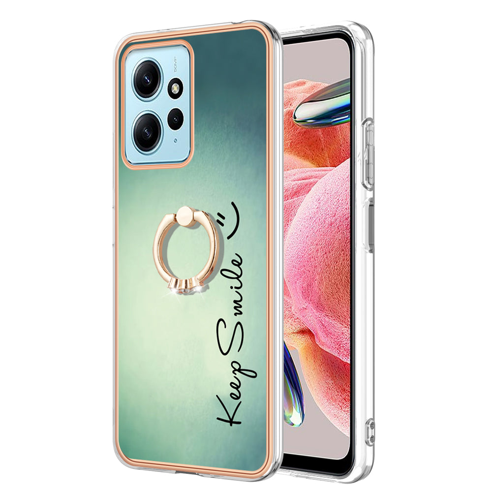 YB IMD Series-20 Style D For Xiaomi Redmi Note 12 4G Ring Holder Kickstand Cover 2.0mm TPU Shockproof Electroplated Phone Case