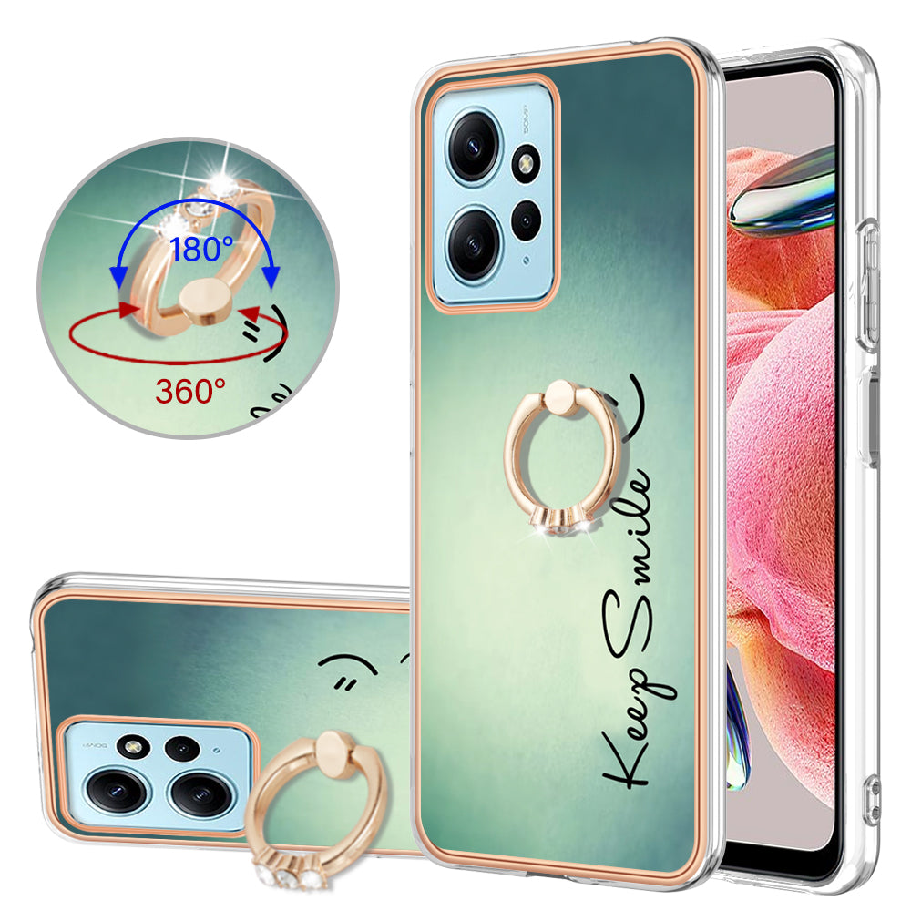 YB IMD Series-20 Style D For Xiaomi Redmi Note 12 4G Ring Holder Kickstand Cover 2.0mm TPU Shockproof Electroplated Phone Case