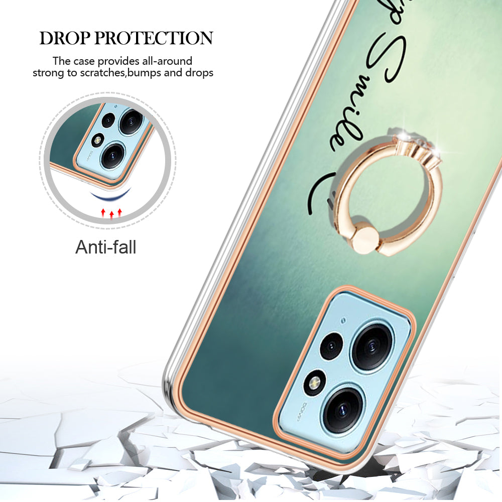 YB IMD Series-20 Style D For Xiaomi Redmi Note 12 4G Ring Holder Kickstand Cover 2.0mm TPU Shockproof Electroplated Phone Case