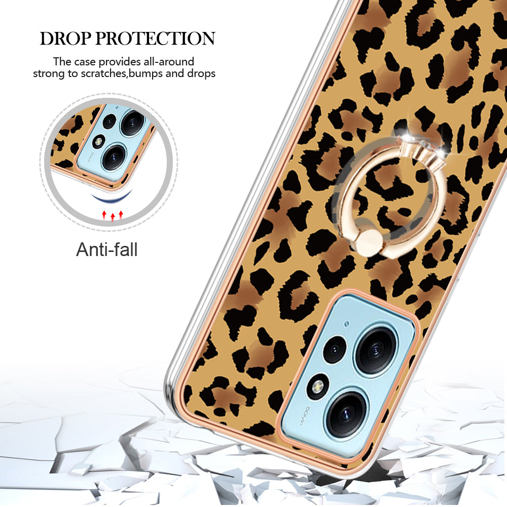 YB IMD Series-20 Style D For Xiaomi Redmi Note 12 4G Ring Holder Kickstand Cover 2.0mm TPU Shockproof Electroplated Phone Case