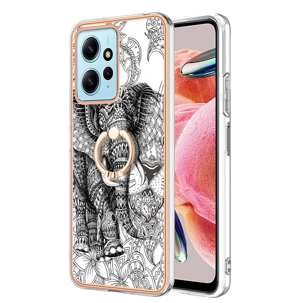 YB IMD Series-20 Style D For Xiaomi Redmi Note 12 4G Ring Holder Kickstand Cover 2.0mm TPU Shockproof Electroplated Phone Case