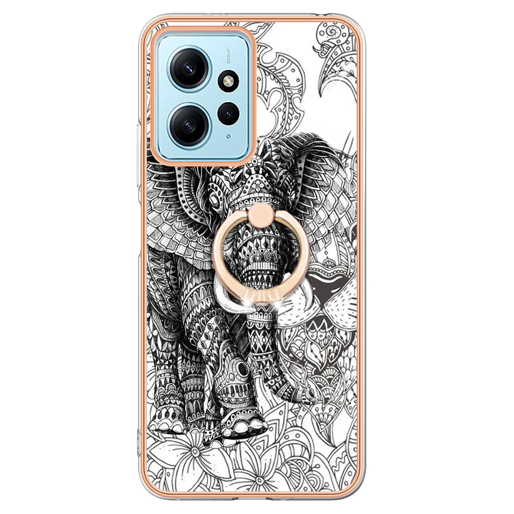 YB IMD Series-20 Style D For Xiaomi Redmi Note 12 4G Ring Holder Kickstand Cover 2.0mm TPU Shockproof Electroplated Phone Case