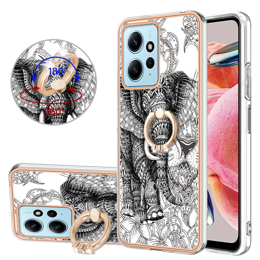 YB IMD Series-20 Style D For Xiaomi Redmi Note 12 4G Ring Holder Kickstand Cover 2.0mm TPU Shockproof Electroplated Phone Case