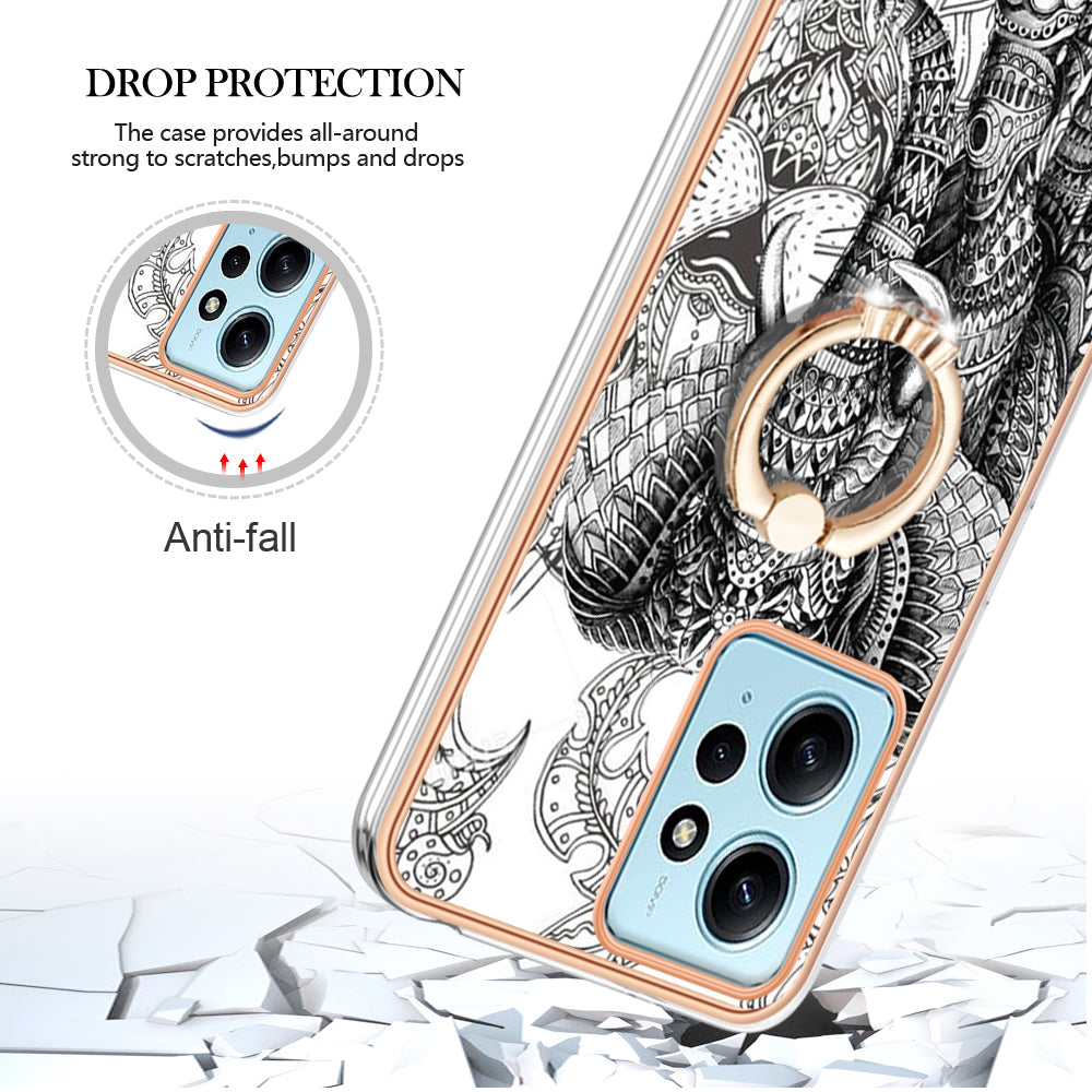 YB IMD Series-20 Style D For Xiaomi Redmi Note 12 4G Ring Holder Kickstand Cover 2.0mm TPU Shockproof Electroplated Phone Case