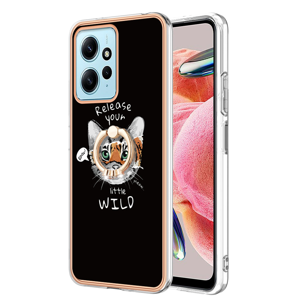 YB IMD Series-20 Style D For Xiaomi Redmi Note 12 4G Ring Holder Kickstand Cover 2.0mm TPU Shockproof Electroplated Phone Case
