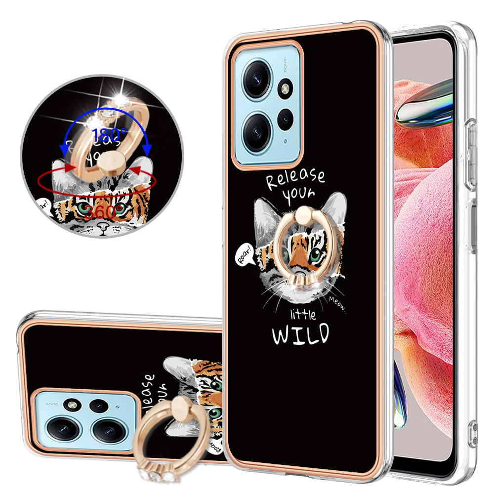 YB IMD Series-20 Style D For Xiaomi Redmi Note 12 4G Ring Holder Kickstand Cover 2.0mm TPU Shockproof Electroplated Phone Case