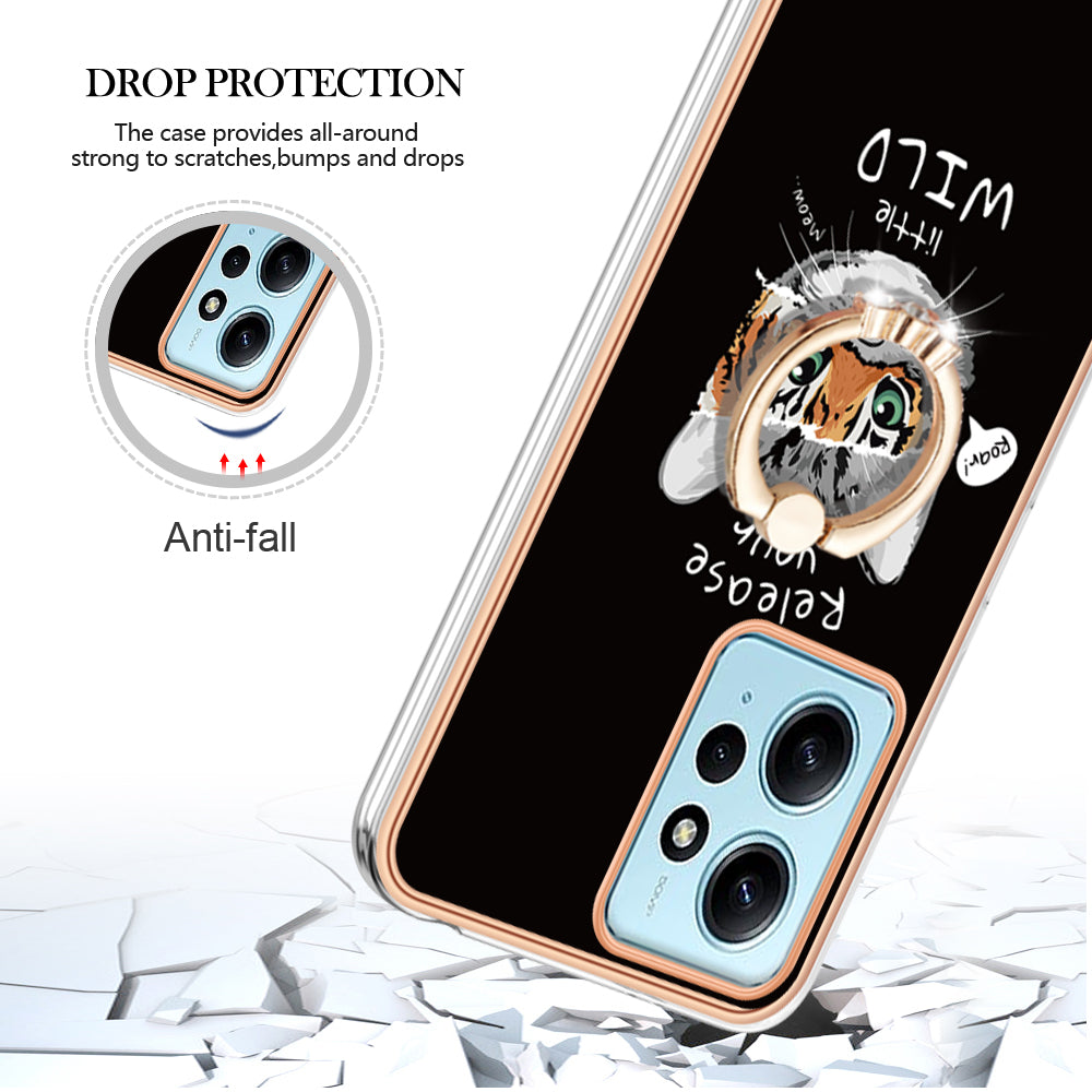 YB IMD Series-20 Style D For Xiaomi Redmi Note 12 4G Ring Holder Kickstand Cover 2.0mm TPU Shockproof Electroplated Phone Case