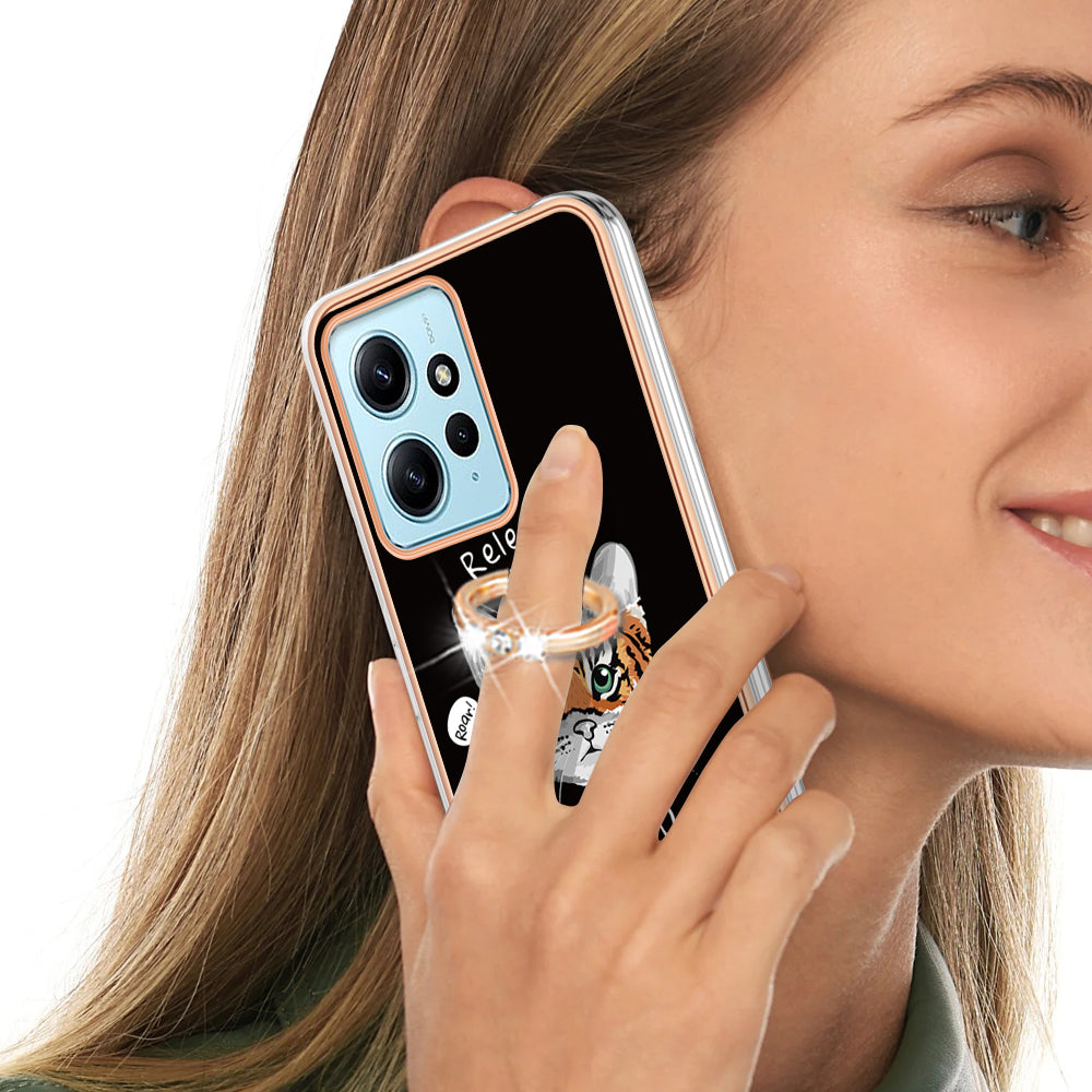 YB IMD Series-20 Style D For Xiaomi Redmi Note 12 4G Ring Holder Kickstand Cover 2.0mm TPU Shockproof Electroplated Phone Case