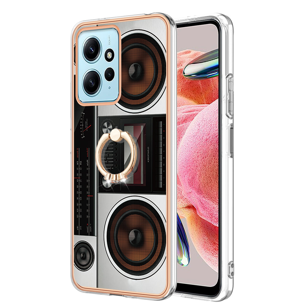 YB IMD Series-20 Style D For Xiaomi Redmi Note 12 4G Ring Holder Kickstand Cover 2.0mm TPU Shockproof Electroplated Phone Case