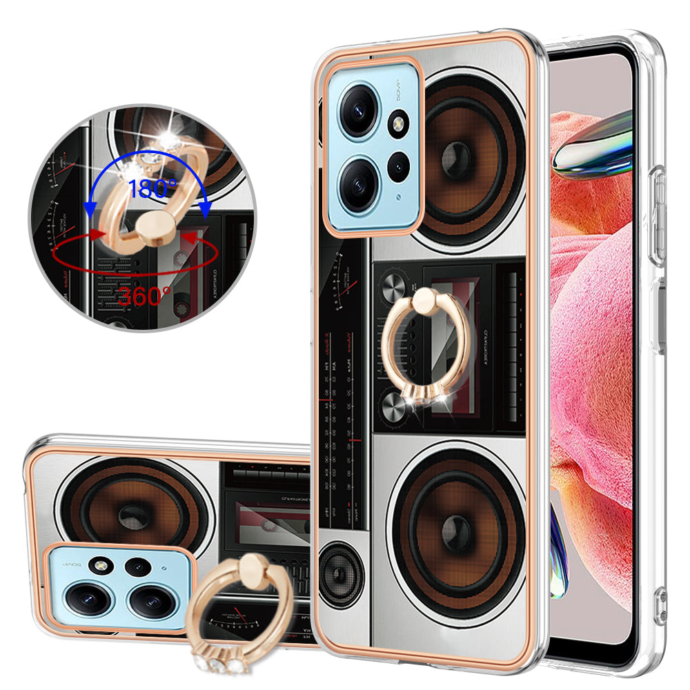 YB IMD Series-20 Style D For Xiaomi Redmi Note 12 4G Ring Holder Kickstand Cover 2.0mm TPU Shockproof Electroplated Phone Case
