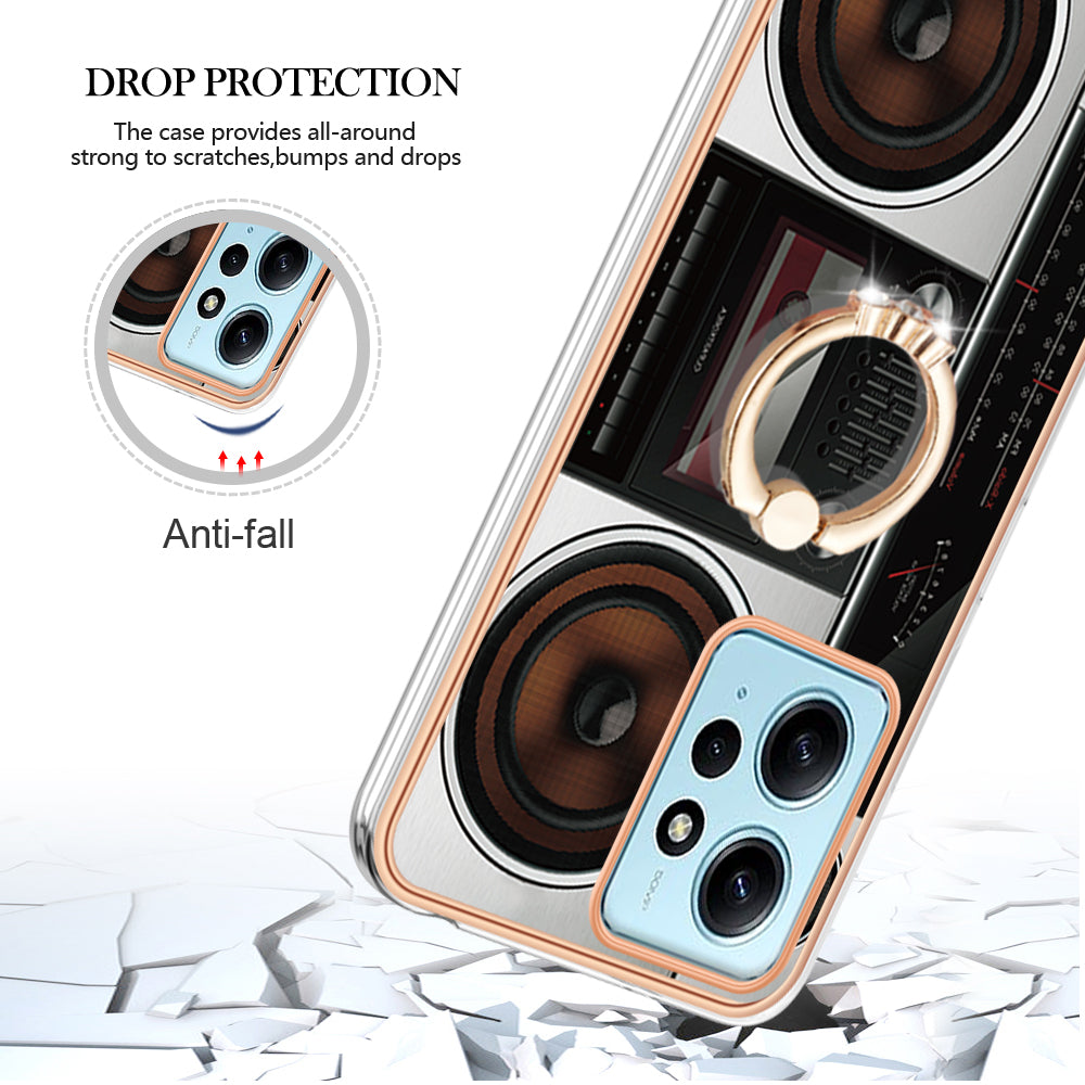 YB IMD Series-20 Style D For Xiaomi Redmi Note 12 4G Ring Holder Kickstand Cover 2.0mm TPU Shockproof Electroplated Phone Case