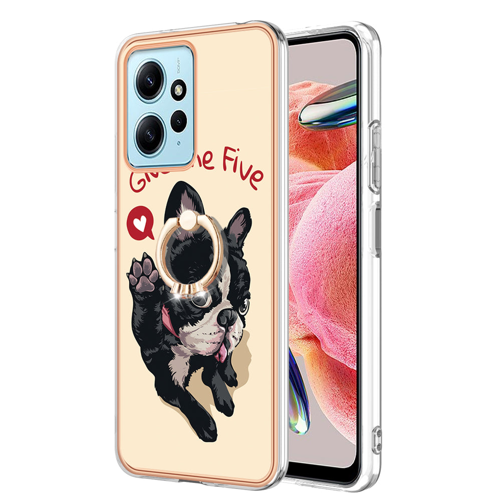 YB IMD Series-20 Style D For Xiaomi Redmi Note 12 4G Ring Holder Kickstand Cover 2.0mm TPU Shockproof Electroplated Phone Case