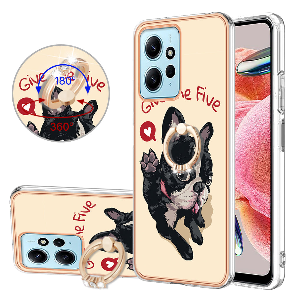 YB IMD Series-20 Style D For Xiaomi Redmi Note 12 4G Ring Holder Kickstand Cover 2.0mm TPU Shockproof Electroplated Phone Case