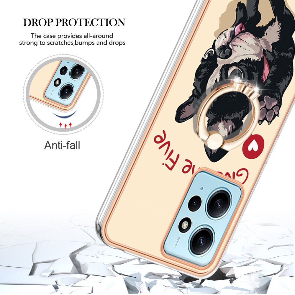 YB IMD Series-20 Style D For Xiaomi Redmi Note 12 4G Ring Holder Kickstand Cover 2.0mm TPU Shockproof Electroplated Phone Case