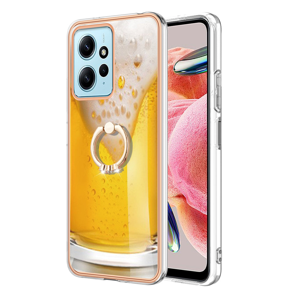 YB IMD Series-20 Style D For Xiaomi Redmi Note 12 4G Ring Holder Kickstand Cover 2.0mm TPU Shockproof Electroplated Phone Case