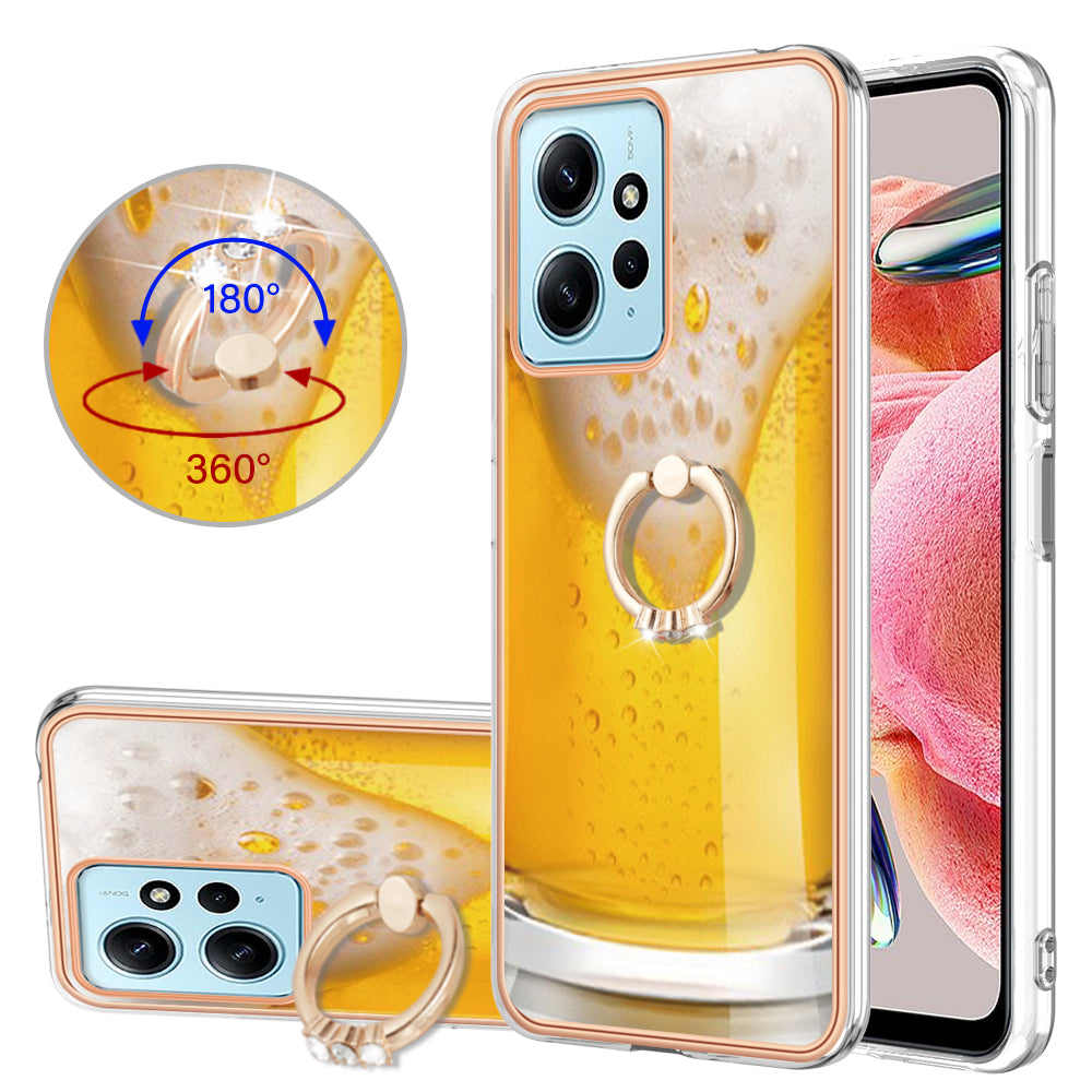 YB IMD Series-20 Style D For Xiaomi Redmi Note 12 4G Ring Holder Kickstand Cover 2.0mm TPU Shockproof Electroplated Phone Case