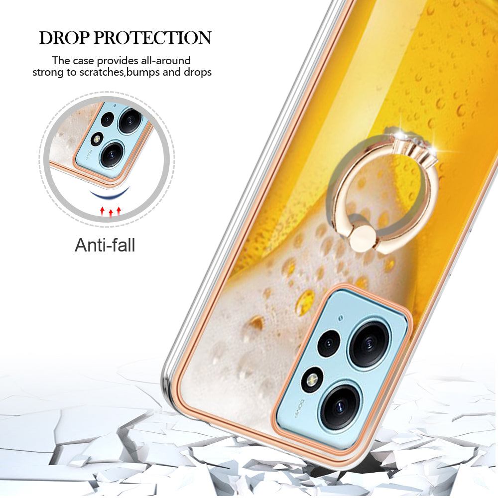 YB IMD Series-20 Style D For Xiaomi Redmi Note 12 4G Ring Holder Kickstand Cover 2.0mm TPU Shockproof Electroplated Phone Case