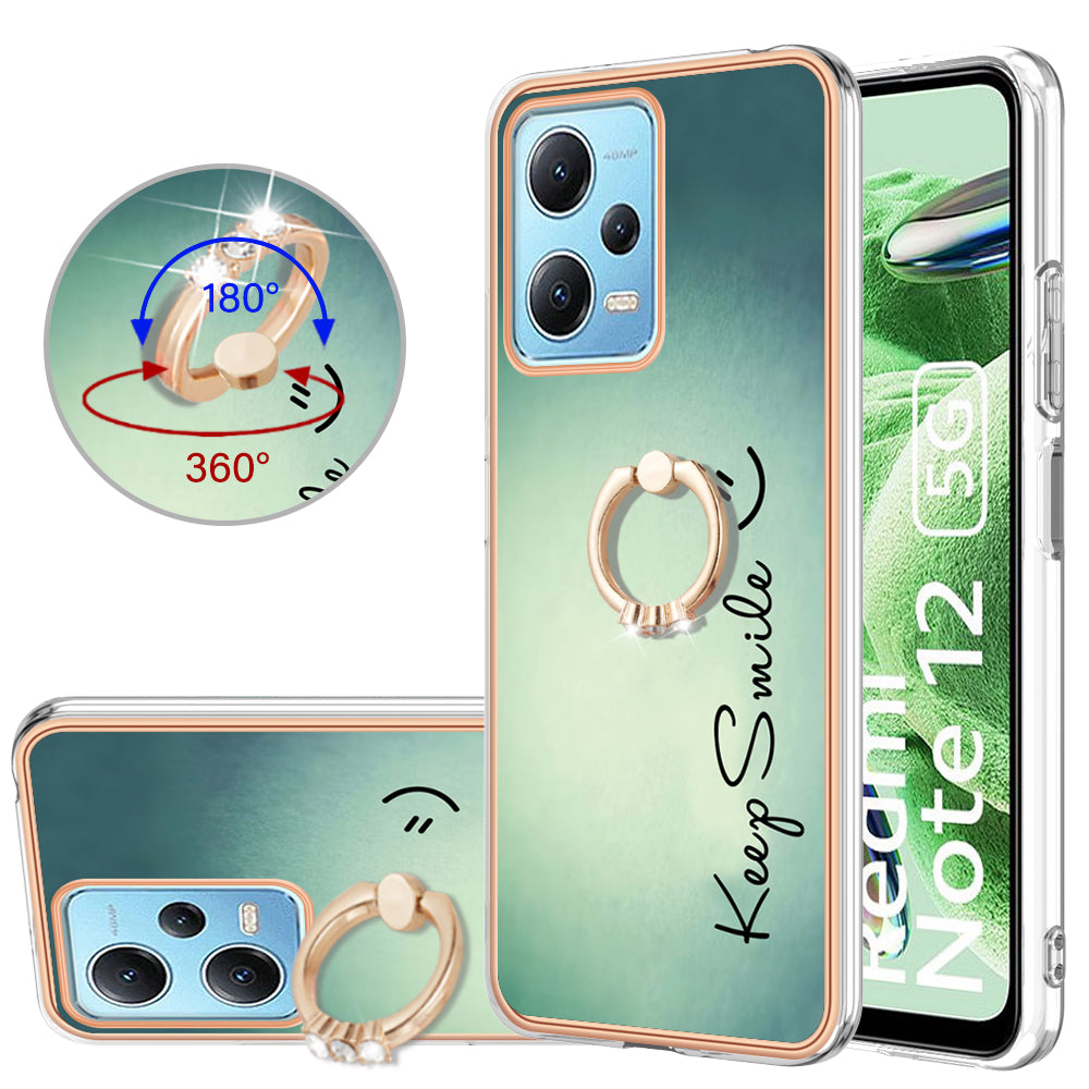 YB IMD Series-20 Style D Electroplated Anti-Scratch Case for Xiaomi Redmi Note 12 5G (China) / (India) / (Global) / Poco X5 5G , 2.0mm TPU Kickstand Phone Cover