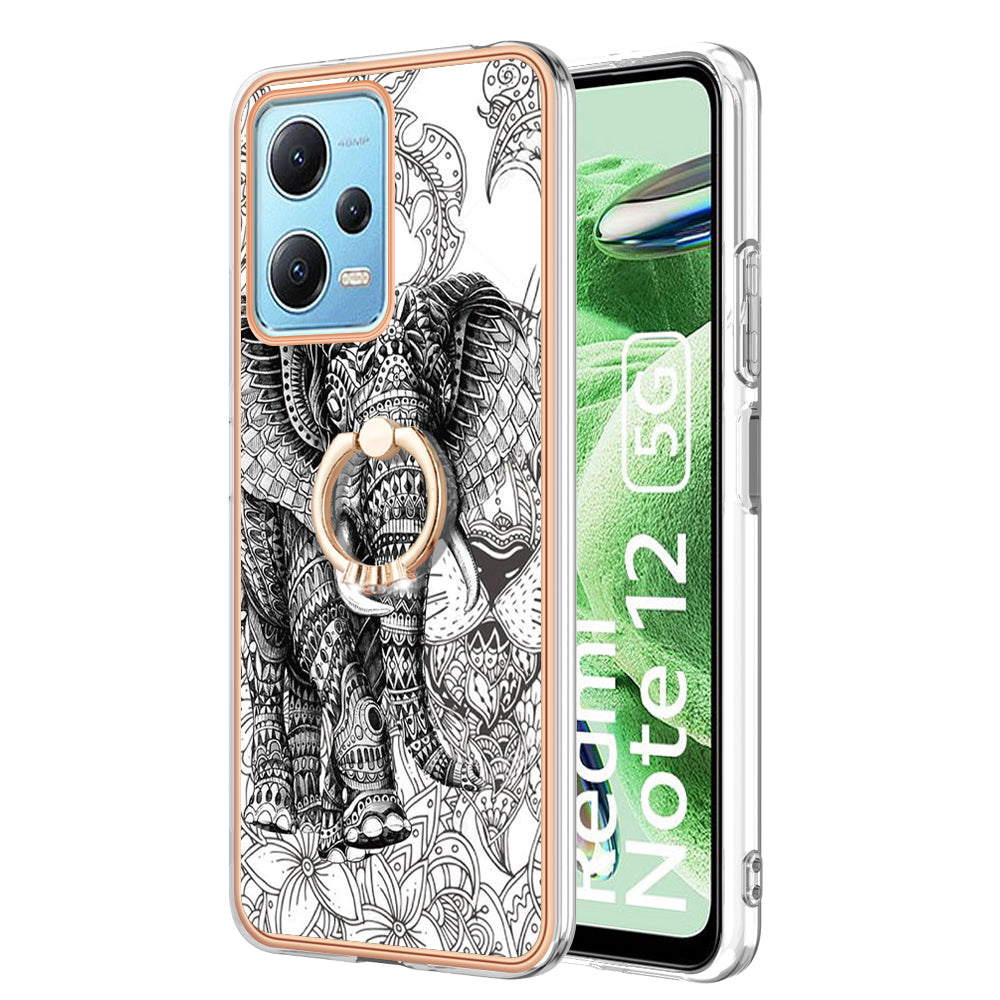 YB IMD Series-20 Style D Electroplated Anti-Scratch Case for Xiaomi Redmi Note 12 5G (China) / (India) / (Global) / Poco X5 5G , 2.0mm TPU Kickstand Phone Cover