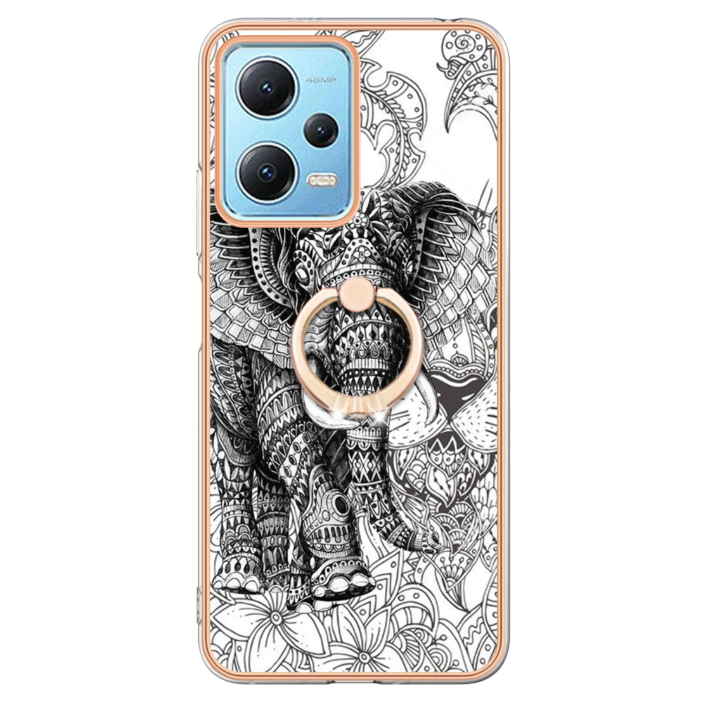 YB IMD Series-20 Style D Electroplated Anti-Scratch Case for Xiaomi Redmi Note 12 5G (China) / (India) / (Global) / Poco X5 5G , 2.0mm TPU Kickstand Phone Cover