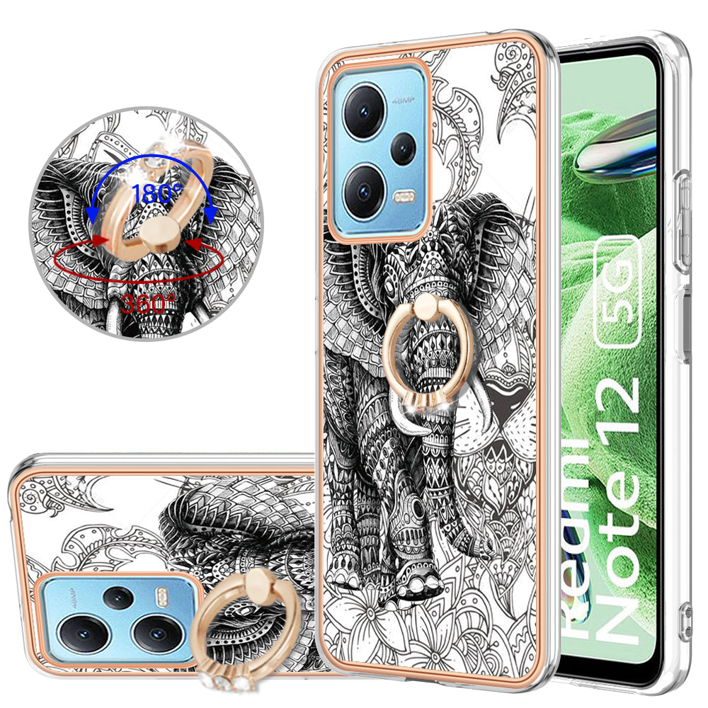 YB IMD Series-20 Style D Electroplated Anti-Scratch Case for Xiaomi Redmi Note 12 5G (China) / (India) / (Global) / Poco X5 5G , 2.0mm TPU Kickstand Phone Cover