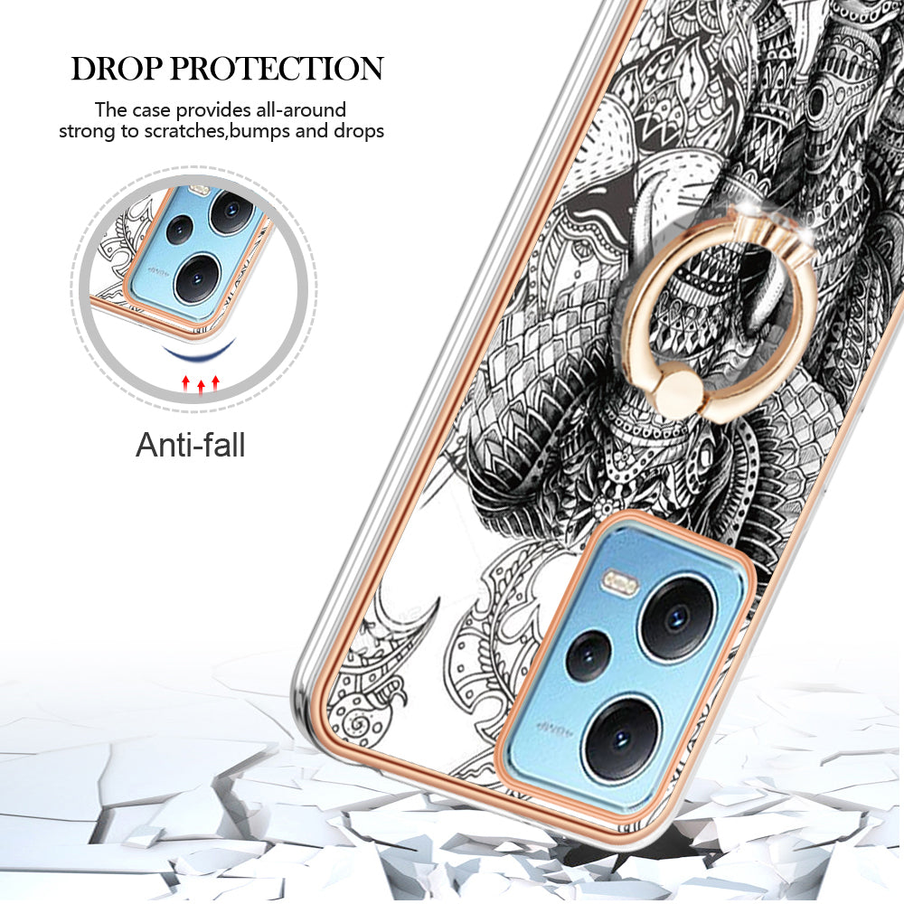 YB IMD Series-20 Style D Electroplated Anti-Scratch Case for Xiaomi Redmi Note 12 5G (China) / (India) / (Global) / Poco X5 5G , 2.0mm TPU Kickstand Phone Cover