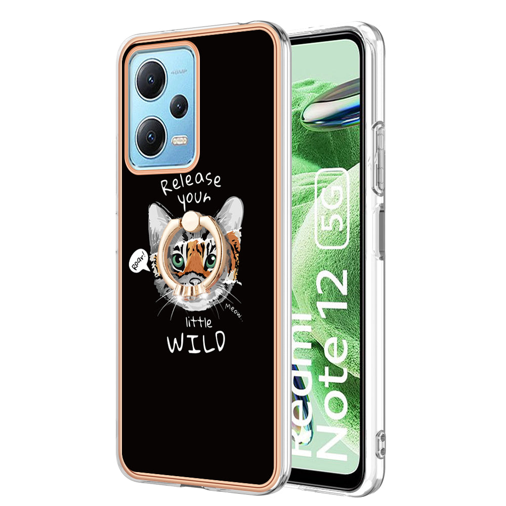 YB IMD Series-20 Style D Electroplated Anti-Scratch Case for Xiaomi Redmi Note 12 5G (China) / (India) / (Global) / Poco X5 5G , 2.0mm TPU Kickstand Phone Cover