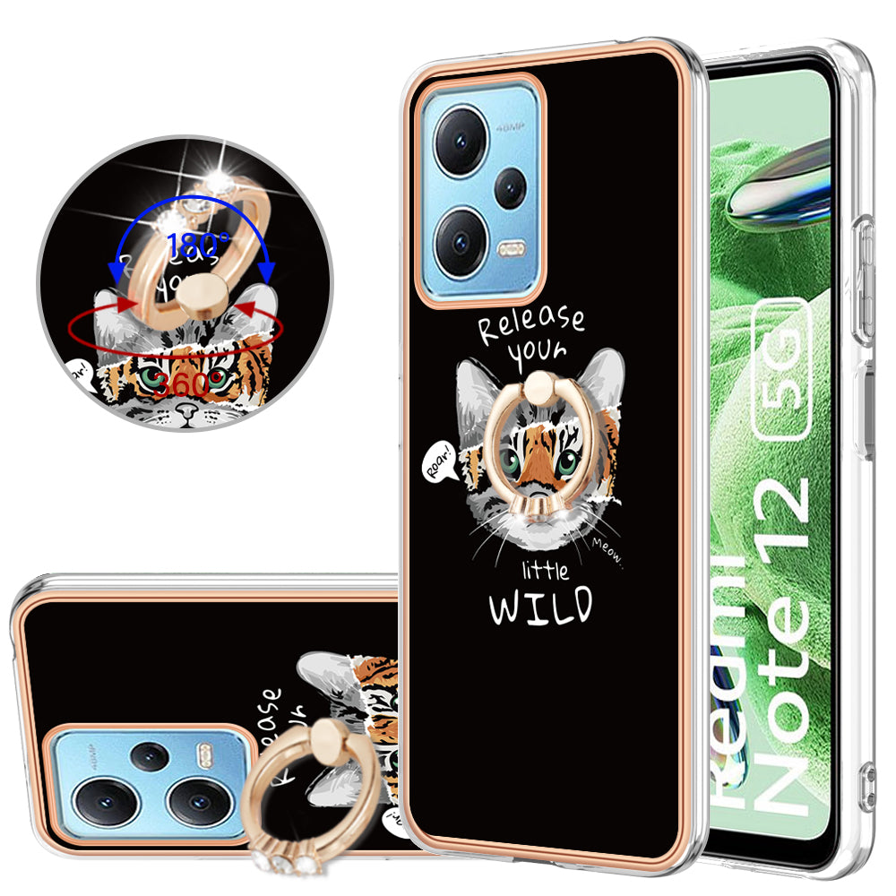 YB IMD Series-20 Style D Electroplated Anti-Scratch Case for Xiaomi Redmi Note 12 5G (China) / (India) / (Global) / Poco X5 5G , 2.0mm TPU Kickstand Phone Cover