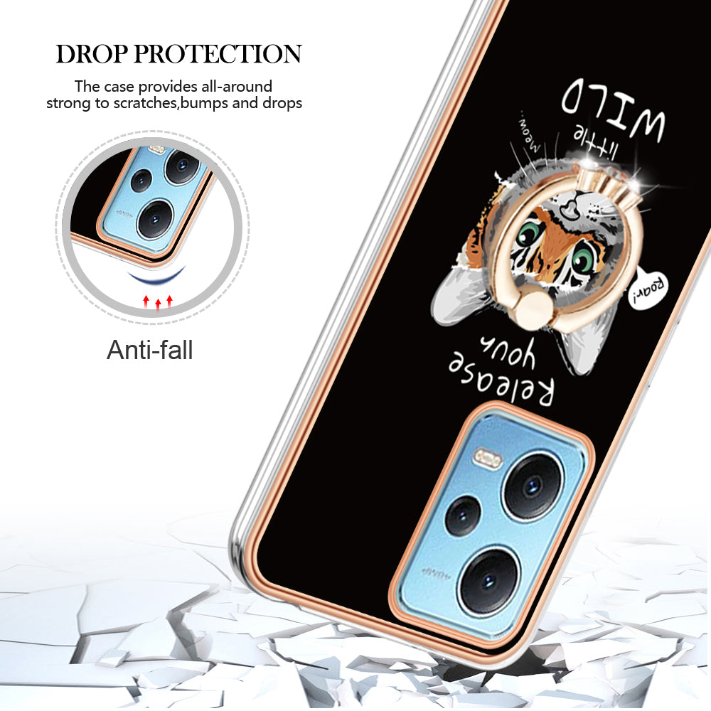 YB IMD Series-20 Style D Electroplated Anti-Scratch Case for Xiaomi Redmi Note 12 5G (China) / (India) / (Global) / Poco X5 5G , 2.0mm TPU Kickstand Phone Cover