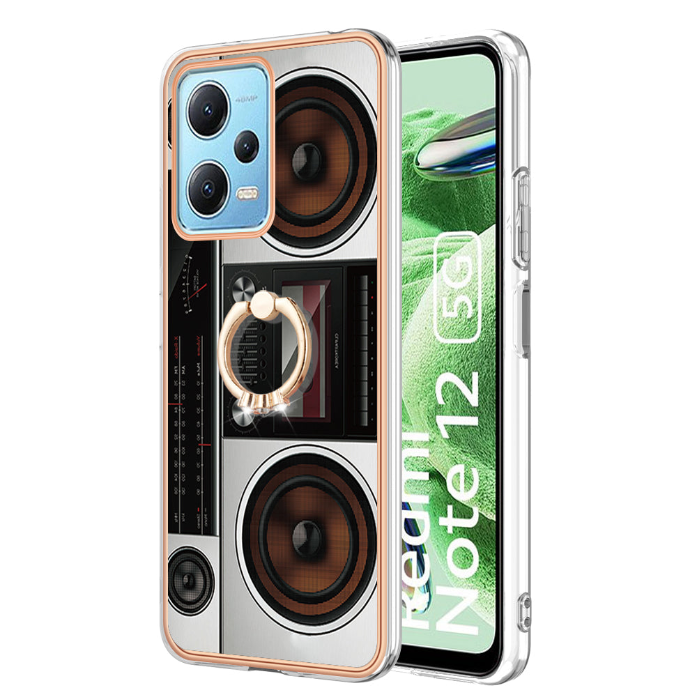 YB IMD Series-20 Style D Electroplated Anti-Scratch Case for Xiaomi Redmi Note 12 5G (China) / (India) / (Global) / Poco X5 5G , 2.0mm TPU Kickstand Phone Cover