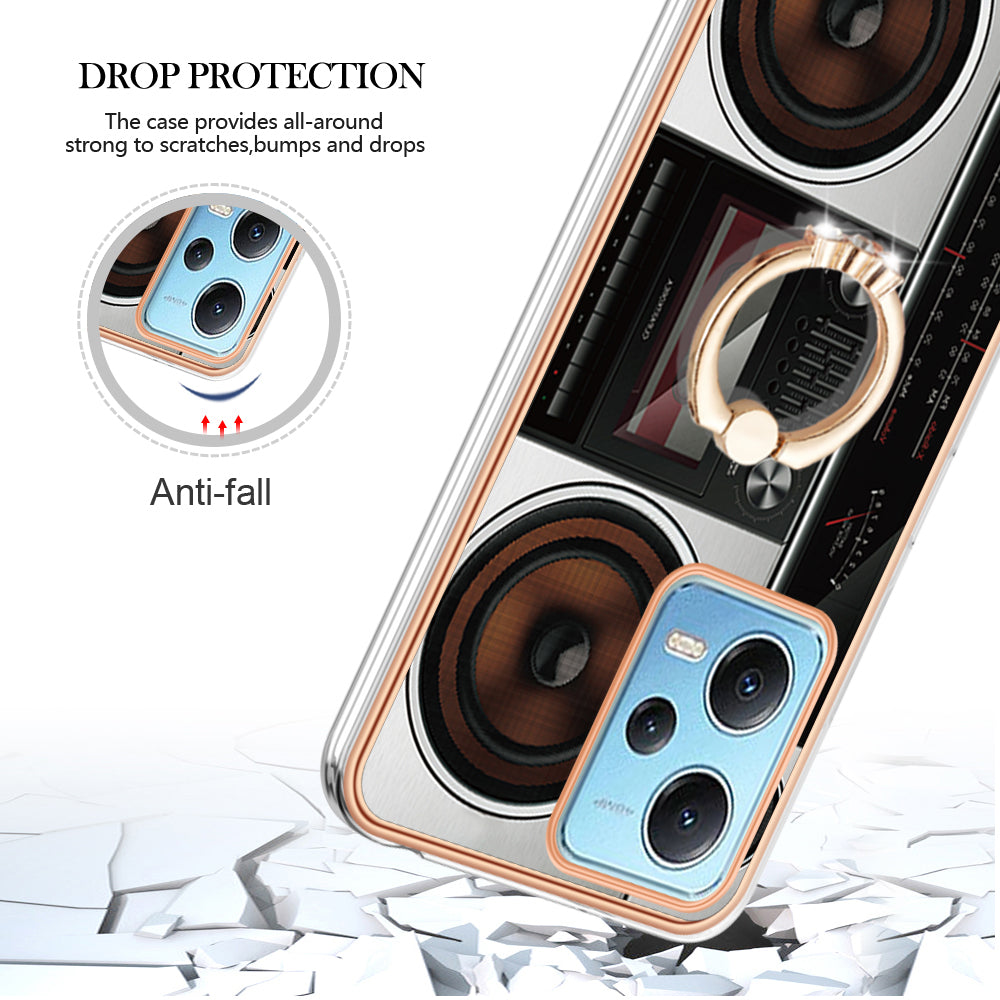 YB IMD Series-20 Style D Electroplated Anti-Scratch Case for Xiaomi Redmi Note 12 5G (China) / (India) / (Global) / Poco X5 5G , 2.0mm TPU Kickstand Phone Cover
