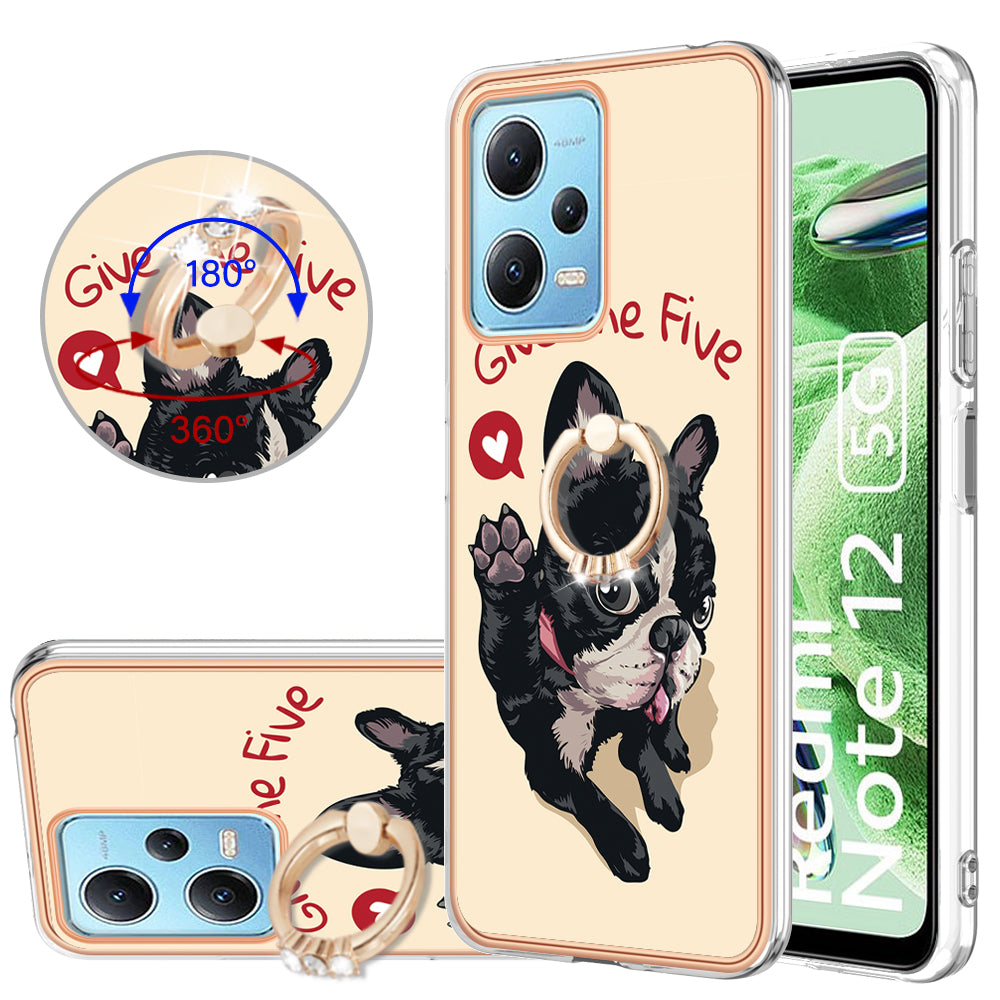 YB IMD Series-20 Style D Electroplated Anti-Scratch Case for Xiaomi Redmi Note 12 5G (China) / (India) / (Global) / Poco X5 5G , 2.0mm TPU Kickstand Phone Cover