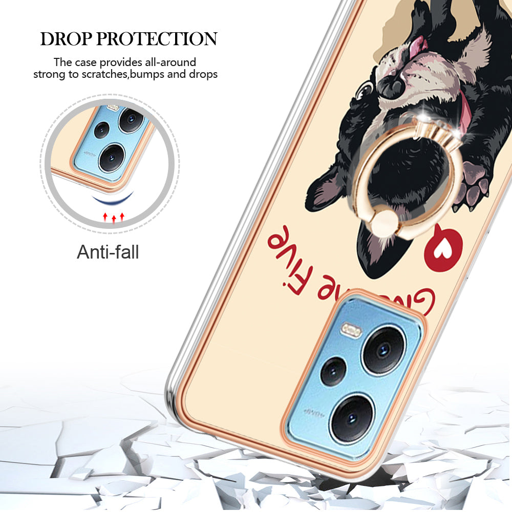 YB IMD Series-20 Style D Electroplated Anti-Scratch Case for Xiaomi Redmi Note 12 5G (China) / (India) / (Global) / Poco X5 5G , 2.0mm TPU Kickstand Phone Cover