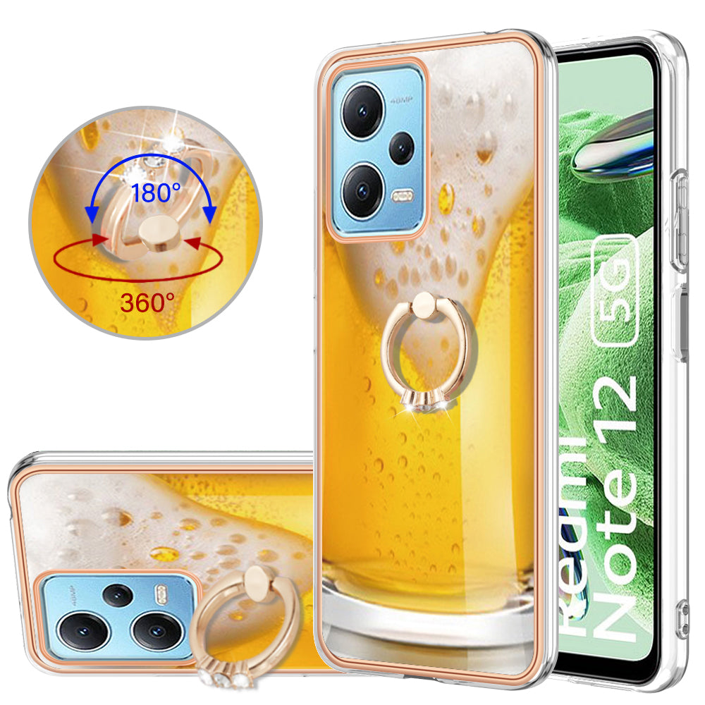 YB IMD Series-20 Style D Electroplated Anti-Scratch Case for Xiaomi Redmi Note 12 5G (China) / (India) / (Global) / Poco X5 5G , 2.0mm TPU Kickstand Phone Cover