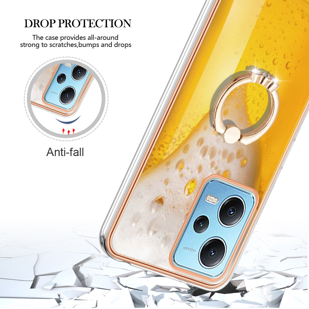 YB IMD Series-20 Style D Electroplated Anti-Scratch Case for Xiaomi Redmi Note 12 5G (China) / (India) / (Global) / Poco X5 5G , 2.0mm TPU Kickstand Phone Cover