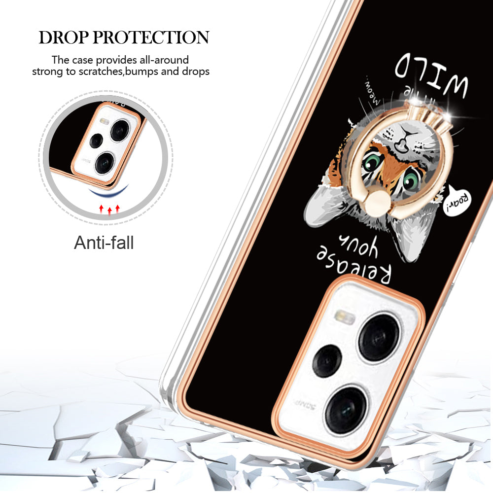 YB IMD Series-20 Style D Kickstand Electroplated Case for Xiaomi Redmi Note 12 Pro 5G / Note 12 Pro Speed 5G / Poco X5 Pro 5G , 2.0mm TPU IMD Phone Cover
