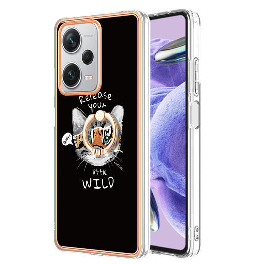 YB IMD Series-20 Style D For Xiaomi Redmi Note 12 Pro+ 5G 2.0mm TPU Anti-Scratch Case Electroplated IMD Kickstand Phone Cover