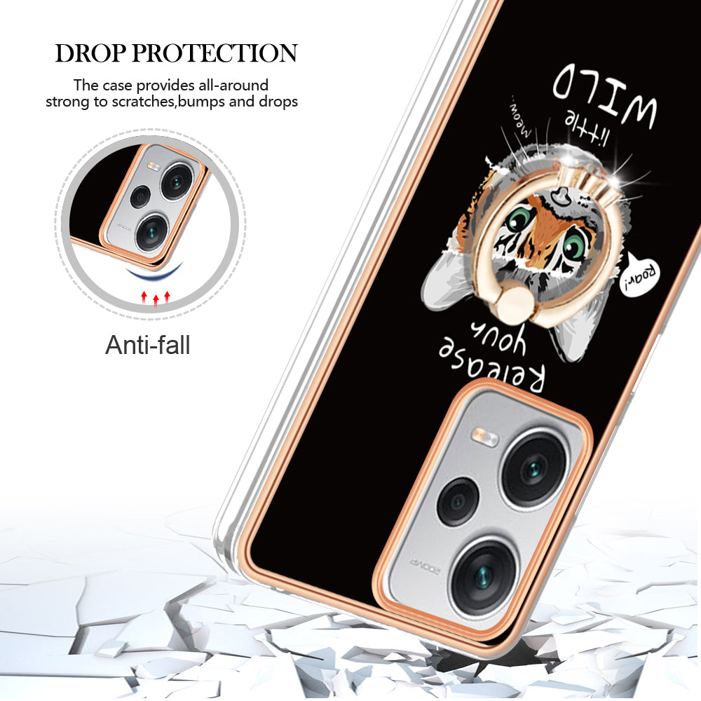 YB IMD Series-20 Style D For Xiaomi Redmi Note 12 Pro+ 5G 2.0mm TPU Anti-Scratch Case Electroplated IMD Kickstand Phone Cover