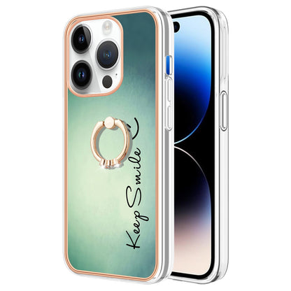YB IMD Series-20 Style D Kickstand Phone Case for iPhone 14 Pro 2.0mm Electroplating TPU IMD Pattern Cover