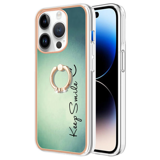 YB IMD Series-20 Style D Kickstand Phone Case for iPhone 14 Pro 2.0mm Electroplating TPU IMD Pattern Cover