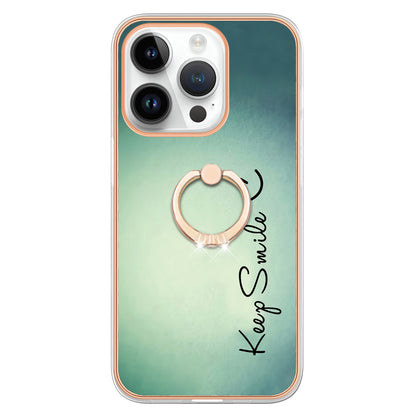 YB IMD Series-20 Style D Kickstand Phone Case for iPhone 14 Pro 2.0mm Electroplating TPU IMD Pattern Cover
