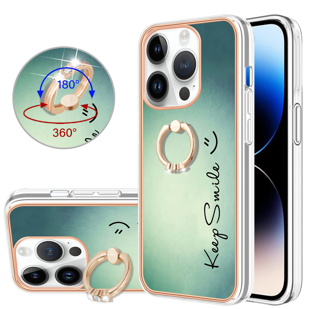 YB IMD Series-20 Style D Kickstand Phone Case for iPhone 14 Pro 2.0mm Electroplating TPU IMD Pattern Cover