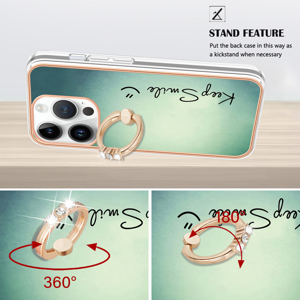 YB IMD Series-20 Style D Kickstand Phone Case for iPhone 14 Pro 2.0mm Electroplating TPU IMD Pattern Cover