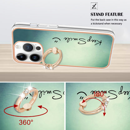 YB IMD Series-20 Style D Kickstand Phone Case for iPhone 14 Pro 2.0mm Electroplating TPU IMD Pattern Cover