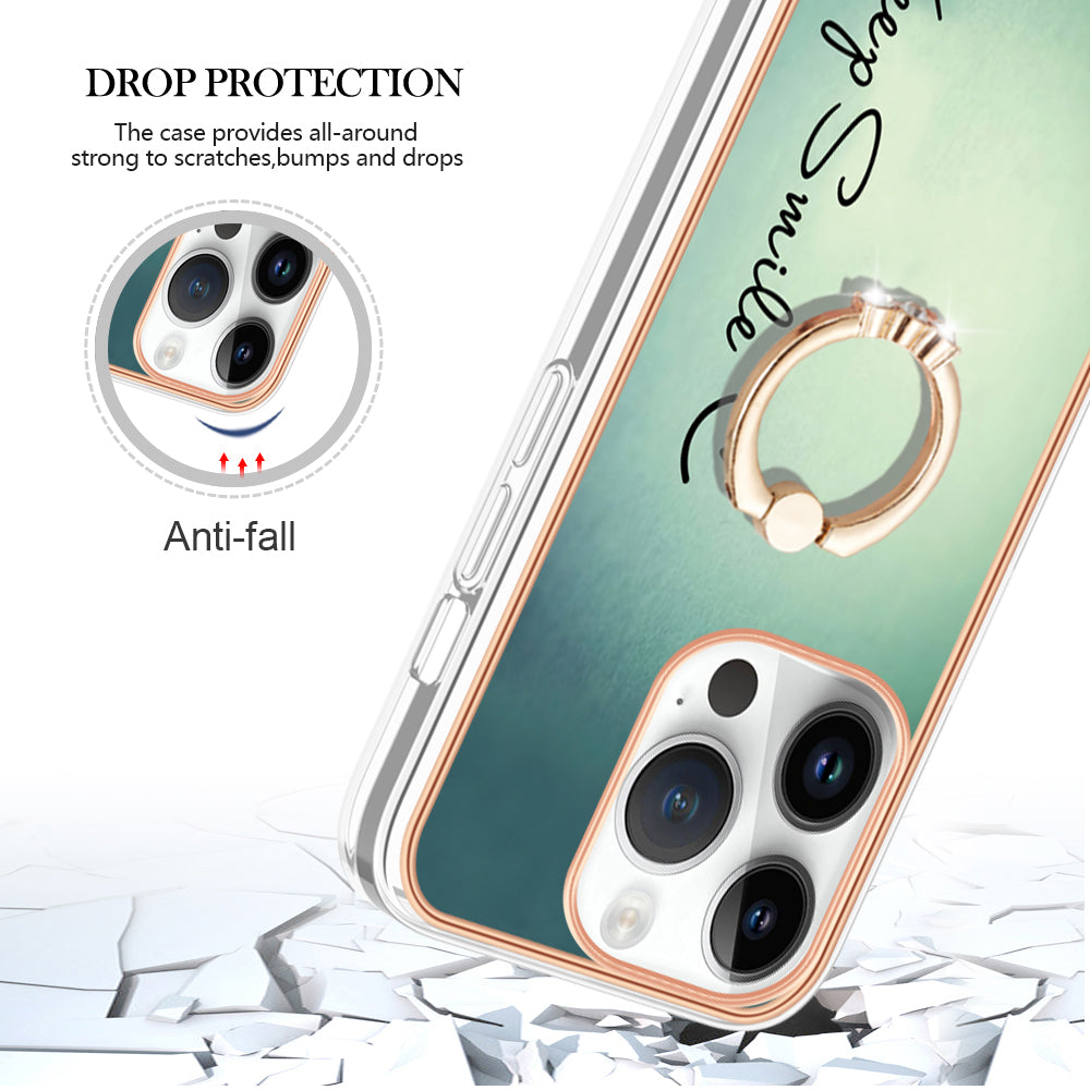 YB IMD Series-20 Style D Kickstand Phone Case for iPhone 14 Pro 2.0mm Electroplating TPU IMD Pattern Cover