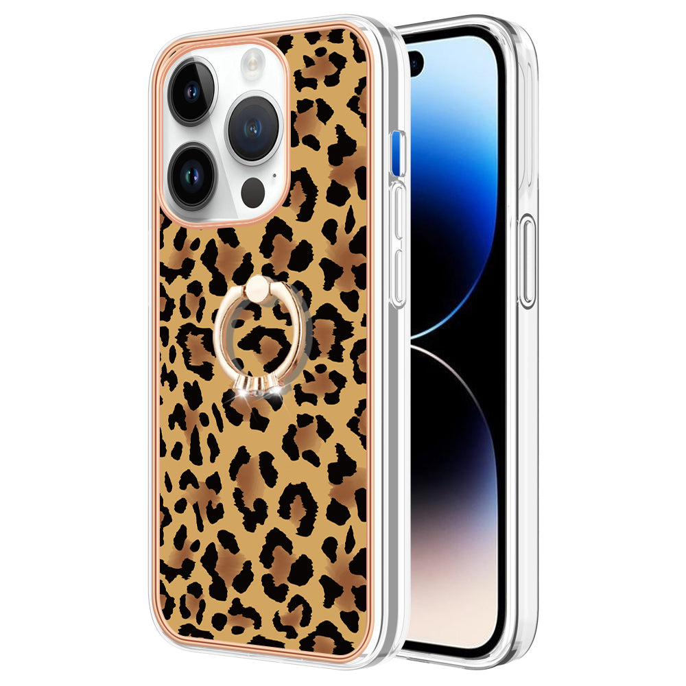 YB IMD Series-20 Style D Kickstand Phone Case for iPhone 14 Pro 2.0mm Electroplating TPU IMD Pattern Cover